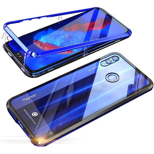 Coque Housse Magnétique Huawei P Smart Plus 2019 Protection 360° Cadre Aluminium Verre Trempé Nano Anti-Chute Ultra Mince Découpes Précises Bleu Transparent