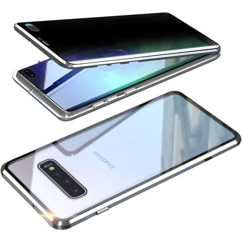Coque Magnétique Anti-Espion Pour Samsung Galaxy Note 8 Avec Verre Trempé 9h, Protection 360°, Cadre Métallique, Charge Sans Fil Compatible - Argenté