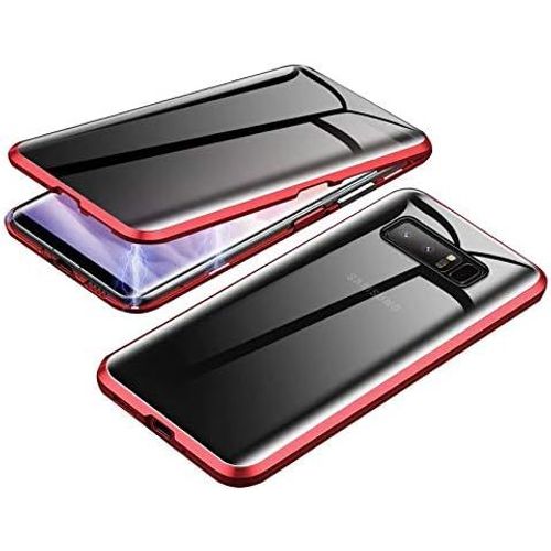 Coque Magnétique Anti-Espion Pour Samsung Galaxy Note 8 Avec Verre Trempé Double Face, Cadre Métallique Antichoc Et Protection 360° - Rouge