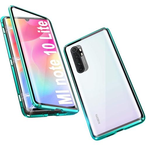 Coque Magnétique Avec Rabat Métal Pour Xiaomi Mi Note 10 Lite - Protection 360° Verre Trempé Anti-Rayures, Cadre Aluminium Renforcé Et Compatibilité Charge Sans Fil - Noir