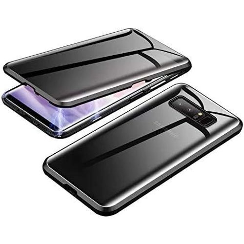 Coque Magnétique Anti-Espion Pour Samsung Galaxy Note 8 - Verre Trempé Double Face, Cadre Métallique Antichoc Avec Protection 360°, Housse Anti-Peep Et Design Magnétique, Noir