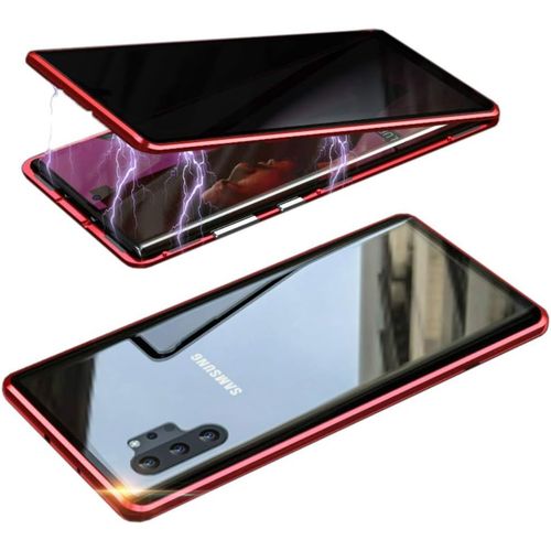 Coque Magnétique Anti-Espion Pour Samsung Galaxy Note10 Plus/Note 10/5g - Protection 360° Verre Trempé Écran Privé, Adsorption Automatique, Découpes Précises Rouge