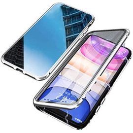 Coque Intégrale 360° Magnétique Pour Samsung Galaxy S7 - Coque Arrière Transparente, Cadre Métallique Anti-Choc, Verre Trempé Ultra-Mince Avec Découpes Précises - Argent