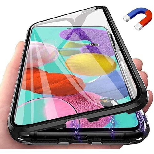 Coque Magnétique Samsung Galaxy Note 8 Avec Adsorption Puissante, Protection 360°, Verre Trempé Avant/Arrière Et Bumper Métal Antichoc - Design Mince Transparent Bleu Noir