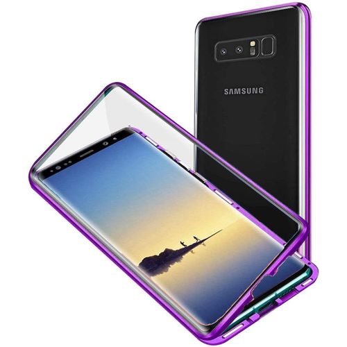 Coque Magnétique Samsung Galaxy Note 8 ¿ Verre Trempé 9h Double Face, Protection Métal Antichoc 360°, Design Transparent Slim Compatible Charge Sans Fil ¿ Violet