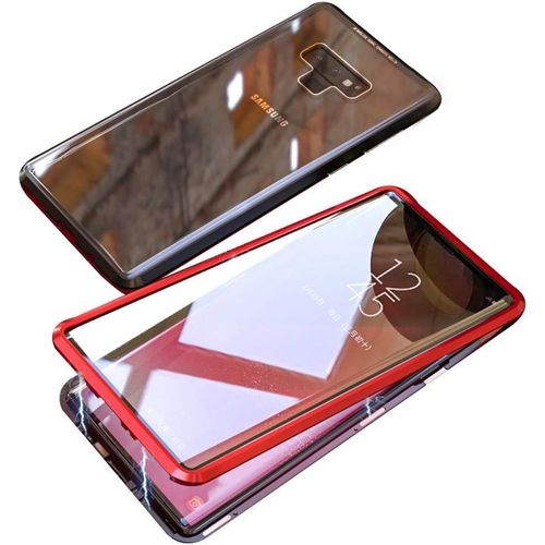 Coque Magnétique Antichoc Samsung Galaxy Note8 Avec Verre Trempé - Cadre Aluminium Rigide Et Protection 360° - Rouge/Noir