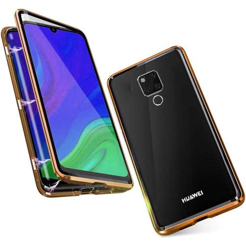 Coque Magnétique Compatible Huawei Mate 20 X Avec Verre Trempé Double Face, Protection Antichoc Métal 360°, Design Slim Transparent Doré