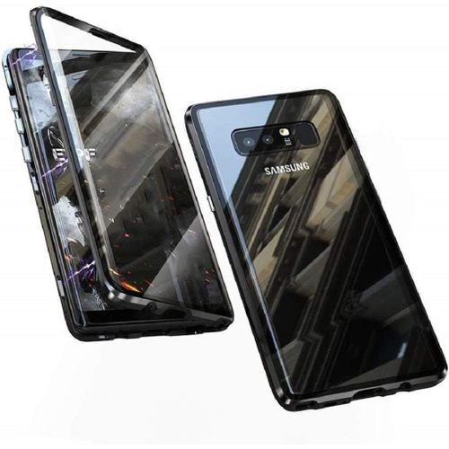 Coque Magnétique Samsung Galaxy Note 8 Verre Trempé Avant-Arrière 360° Transparent Ultra Mince Protection Intégrale Cadre Métal Adsorption Auto Charge Sans Fil Noir