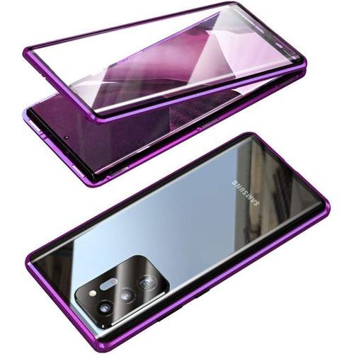 Coque Protection Caméra Samsung Galaxy Note20 5g/Note20 - Verre Trempé Dual Face, Bumper Métal Magnétique 360° Antichoc Avec Compatibilité Charge Sans Fil, Violet