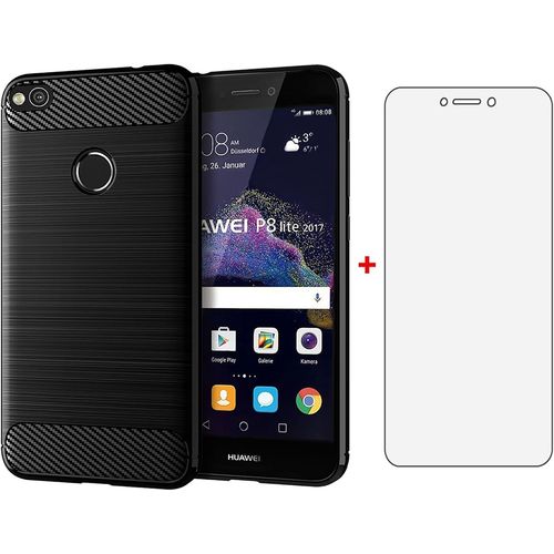 Coque Protection Ultra-Fine Pour Huawei P8 Lite 2017 / P9 Lite 2017 / Honor 8 Lite Avec Film Verre Trempé - Tpu Souple Anti-Chocs/Rayures, Charge Sans Fil - Noir