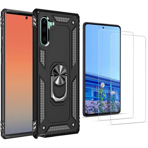 Coque Protection Samsung Galaxy Note10 Housse Antichoc Militaire Avec Support 360°, 2 Verres Trempés, Compatible Magnétique Voiture - Noir