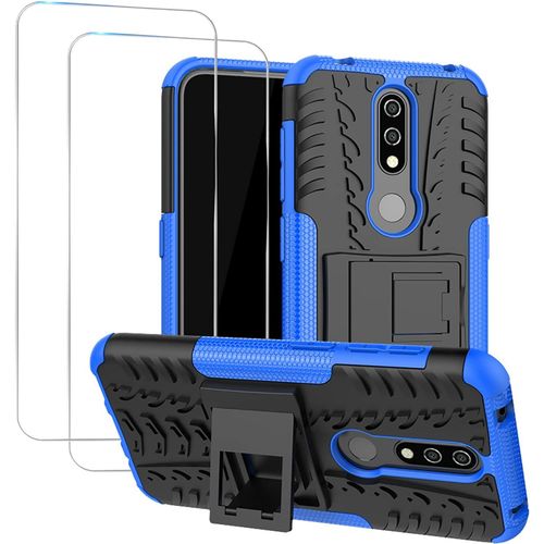 Coque Pour Nokia 4.2 Avec Double Protection Antichoc Et Anti-Rayures, Design Anti-Glisse Avec Support Intégré Et Verre Trempé 9h, Bleu