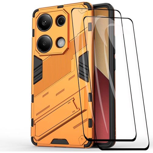 Coque Pour Xiaomi Redmi Note 13 Pro 4g / Poco M6 Pro 4g - Étui Antichoc 360° Avec Support Pliable, Protection Anti-Rayures Pc Rigide + Tpu Souple, Accès Complet Aux Ports - Orange