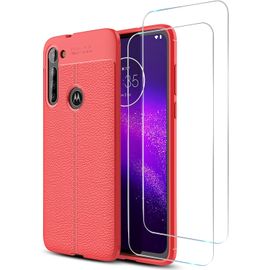 Coque Protection Motorola Moto G8 Power Anti-Dérapant Motif Litchi Tpu Souple Avec Dissipation Thermique Et Verre Trempé 9h Rouge