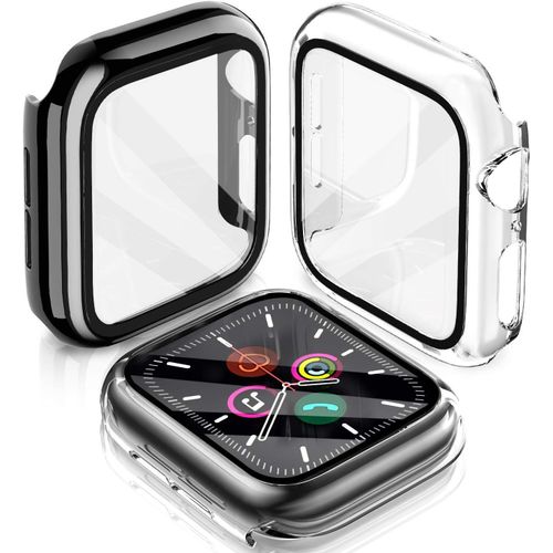 Coque Pc Ultra Mince Pour Apple Watch Series 4/5/6/Se 44 Mm Avec Verre Trempé Intégré - Protection Complète Anti-Rayures, Sensibilité Tactile Hd - 2 Pièces (Noir/Transparent)