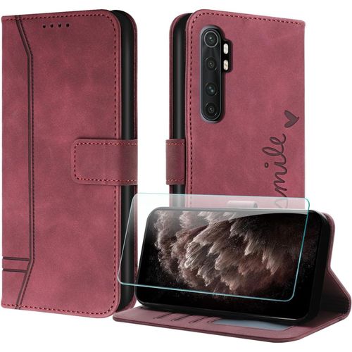 Coque Portefeuille Magnétique Pour Xiaomi Mi Note 10 Lite 5g - Housse Cuir Pu Avec 3 Emplacements Cartes, Support Réglable Et Protection Écran, Rouge