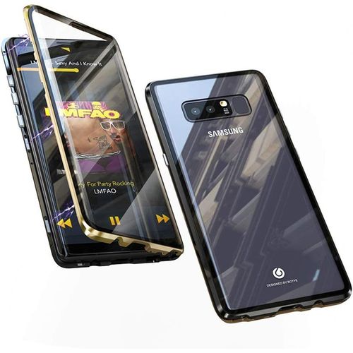 Coque Magnétique Transparente 360° Pour Samsung Galaxy Note 8 - Cadre Métallique Antichoc, Support Charge Sans Fil, Protection Anti-Rayures Et Anti-Taches - Noir Doré