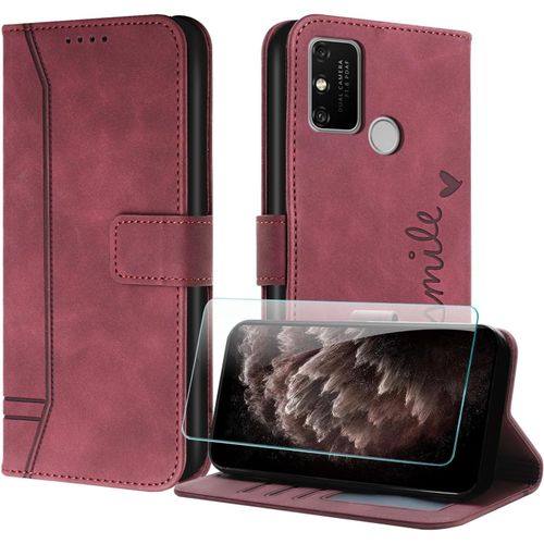 Coque Portefeuille Magnétique Pour Huawei Y6p 2020 / Honor 9a Avec Support Réglable, 3 Emplacements Cartes Et Protection Écran - Cuir Pu Rouge