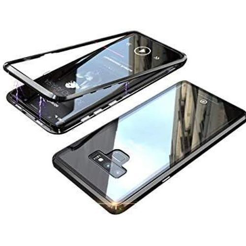 Coque Magnétique Ultra Slim Pour Samsung Galaxy Note 8 Avec Verre Trempé Anti-Rayures, Support Charge Sans Fil Et Alliage D'aluminium - Noir