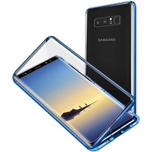 Coque Magnétique Transparente Pour Samsung Galaxy Note 8 Avec Verre Trempé Double Face, Cadre Métal Antichoc Et Protection 360° - Bleu