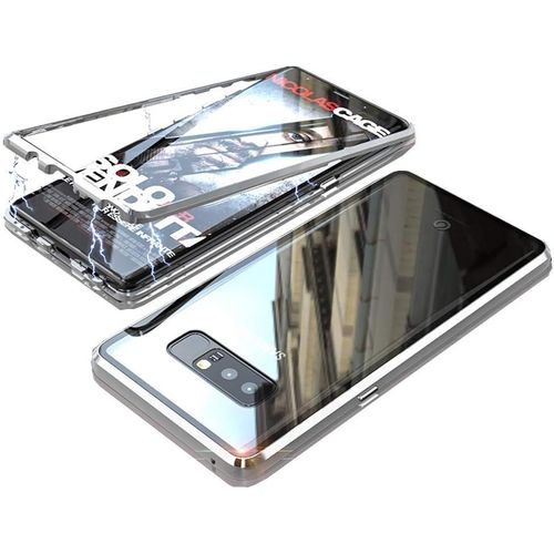 Coque Magnétique Ultra-Mince Pour Samsung Galaxy Note 8 - Cadre Aluminium Métal, Dos Verre Trempé Antichoc, Protection Intégrale Avec Découpes Précises - Transparent/Noir