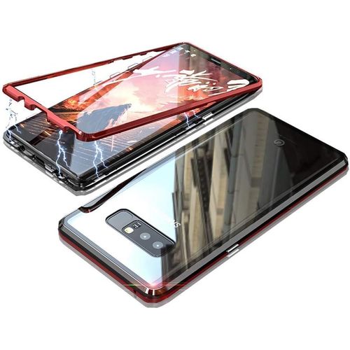 Coque Magnétique Ultra-Mince Pour Samsung Galaxy Note 8 Avec Verre Trempé, Cadre Aluminium Résistant Et Protection Anti-Choc - Noir/Rouge