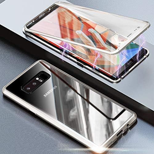 Coque Samsung Galaxy Note 8, Étui Magnétique Ultra Mince Avec Cadre Métallique Et Verre Trempé 9h, Design Slim 360°, Ports Accès Facile, Compatible Charge Sans Fil - Argent