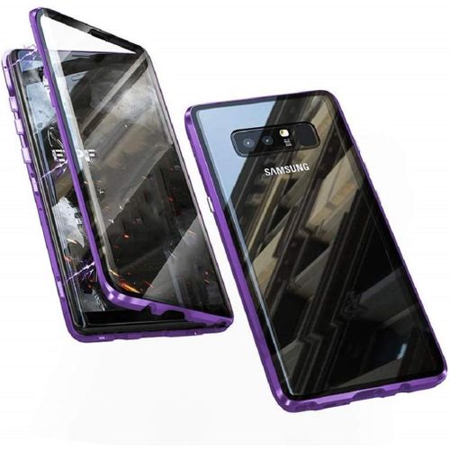 Coque Samsung Galaxy Note 8 Magnétique 360° Verre Trempé Ultra Mince - Protection Intégrale Avec Cadre Métal Et Support Sans Fil - Transparent Pourpre
