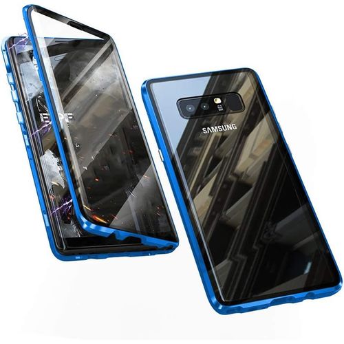 Coque Samsung Galaxy Note 8 Avec Cadre Magnétique Intégré, Double Protection Verre Trempé Transparent 360°, Housse Anti-Choc Ultra Mince Design Personnalisé - Bleu