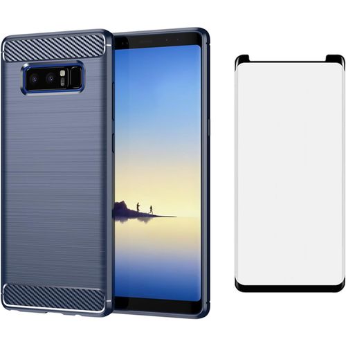 Coque Samsung Galaxy Note 8 Avec Verre Trempé Intégré - Étui Slim En Silicone Résistant Aux Chocs, Fibre De Carbone - Protection Complète Ports/Caméra - Compatible Charge Sans Fil