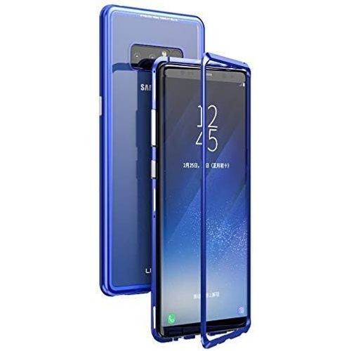 Coque Samsung Galaxy Note 8 Housse Magnétique Ultra Mince Anti-Rayures En Alliage D'aluminium Avec Verre Trempé Et Support Charge Sans Fil - Bleu