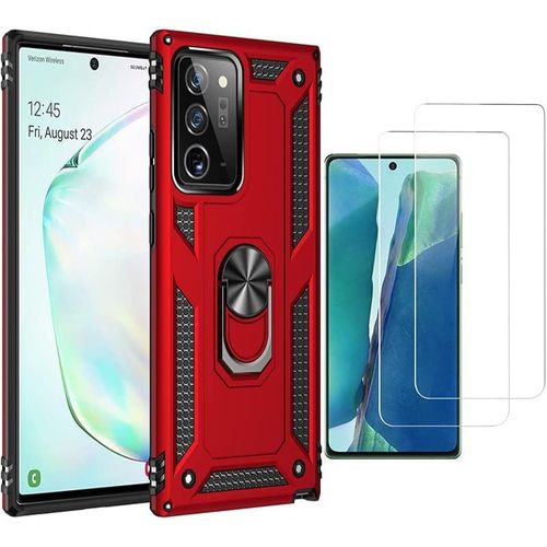 Coque Samsung Galaxy Note20 Ultra Avec 2 Écrans Trempés, Support 360° Magnétique, Housse Antichoc Tpu/Pc Armure Militaire - Rouge