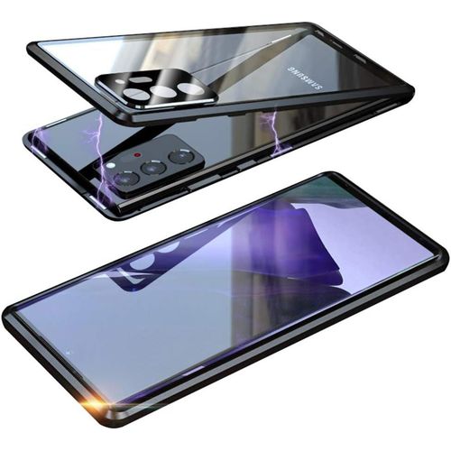 Coque Samsung Galaxy Note20 5g Double Face Verre Trempé 9h Cadre Métal Aimant Intégré Protection 360° Caméra Arrière Renforcée Noir