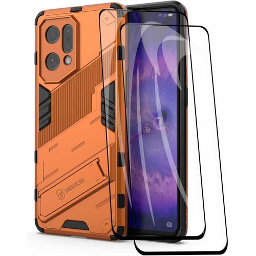 Coque Protectrice Oppo Find X5 - Étui 360° Antichoc Anti-Rayures Avec Support Pliable, Pc Rigide & Tpu Souple - Orange