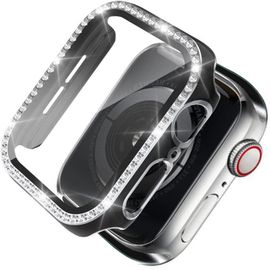 Coque Protectrice Ultra Mince Anti-Rayures Pour Apple Watch Series 8 41mm Avec Diamants Éclatants, Protection D'écran Hd Et Design Étanche - Noir Argent