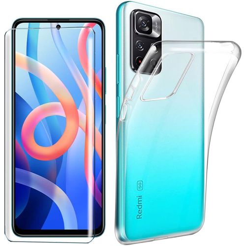 Coque Redmi Note 11 5G avec Film Verre Trempé 9H - Étui TPU Silicone Ultra Mince 0,33mm, Protection Antichoc et Antitraces, Découpes Précises pour Chargeur et Écouteurs