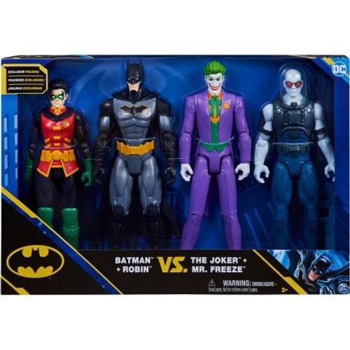 Coffret 4 Personnages Batman 30 Cm Batman Le Joker - Robin - Mr Freeze - Figurine Super Hero Série - Set Dc + 1 Carte Animaux