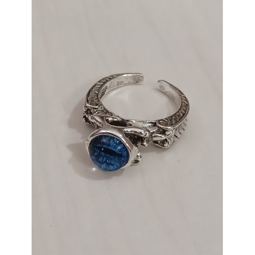 Bague Métal Argenté,Oeil Bleu,Bague Ouverte,Taille 18.47 Mm