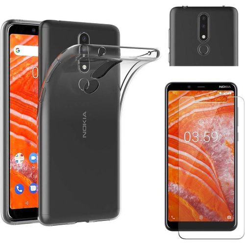Coque Silicone Transparent Et Verre Trempé Pour Nokia 3.1 Plus - Ultra Mince Anti-Choc 9h Protection Complète Sans Bulles, Anti-Rayures (Tpu Souple + Film 0.33mm)