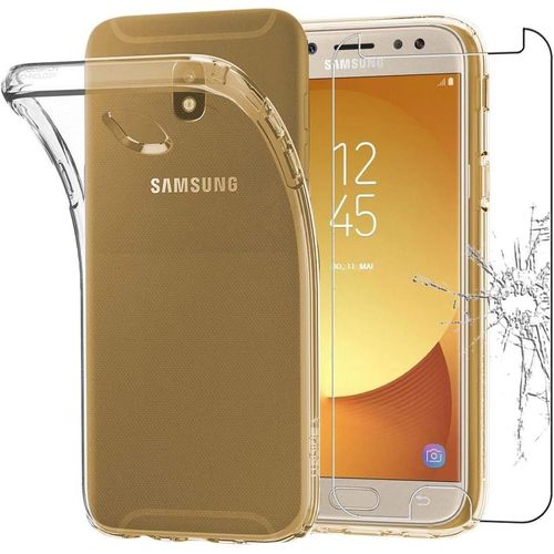 Coque Silicone Ultra-Fine Avec Verre Trempé 9h Pour Samsung Galaxy J5 2017 Sm-J530f, Anti-Choc Antidérapante, Protection Écran Transparent Anti-Rayures Et Reflets