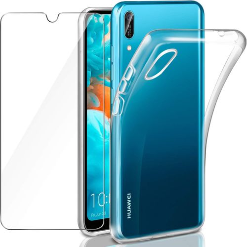 Coque Téléphone Huawei Y6/Pro 2019 Transparente En Silicone Tpu Souple Avec Verre Trempé - Housse Ultra Mince Anti-Choc, Protection Écran Et Caméra, Anti-Rayures Et Poussière