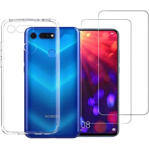 Coque Tpu Ultra Mince 1.0mm + 2 Films Verre Trempé 9h Anti-Choc/Rayures Transparente Pour Huawei Honor View 20 - Protection Anti-Uv Et Anti-Traces Avec Accessoires De Pose