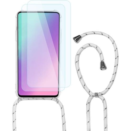 Coque Transparente Anti-Choc Avec Lanière Réglable Et Protecteur D'écran 2pcs Pour Oppo A53/A53s - Tpu Souple, Protection Renforcée, Blanc