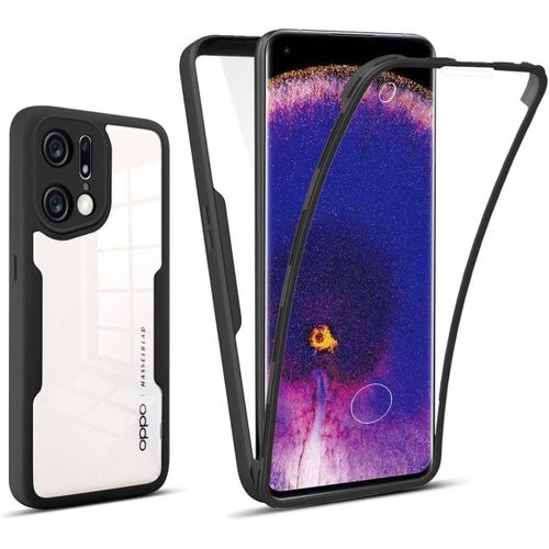 Coque Transparente Anti-Choc Pour Oppo Find X5, Housse Double Couche Pc Dur & Tpu Souple Avec Protection Écran Intégrée 360°, Design Précise Des Coupures, Noir