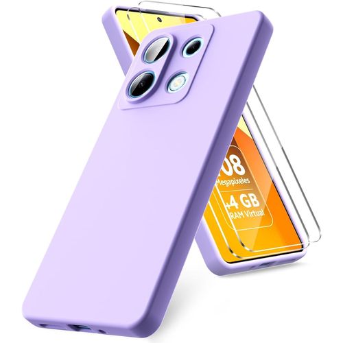 Coque Xiaomi Redmi Note 13 5g Avec Films Verre Trempé - Housse Silicone Liquide Antichoc, Antidérapant, Anti-Empreintes - Design Ultra-Mince Et Léger - Lila Clair