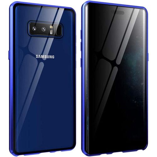 Coque Verre Trempé Magnétique Anti-Espion Pour Samsung Galaxy Note 8 Avec Cadre Métal Anti-Choc, Design Léger Et Compatible Charge Sans Fil - Bleu