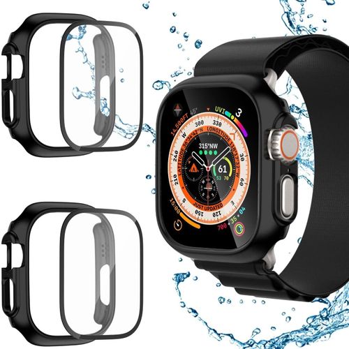 Double Coque Protection Pour Apple Watch Ultra 49mm - Verre Trempé 9h Antichoc, Pc Rigide Antirayures, Compatible Écran Tactile - 2 Pièces Noires