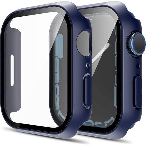 Double Coque Pc Avec Verre Trempé Pour Apple Watch Series 7 41mm - Protection Ultra Mince Anti-Rayures, Sensibilité Tactile Haute Définition, Compatible Charge Et Bracelets - Bleu