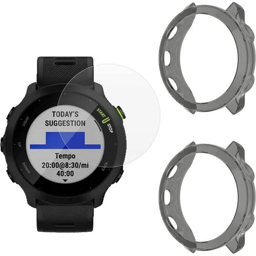 Écran Protecteur Verre Trempé 9h & Coque Silicone Pour Garmin Forerunner 55 - Protection Anti-Rayures/Chocs, 4 Écrans + 2 Coques, Clarté Hd, Installation Facile