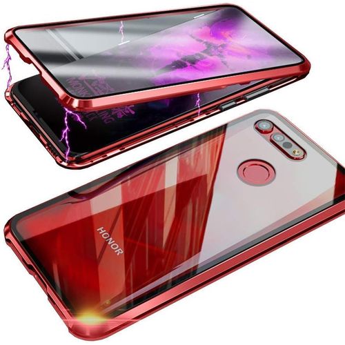 Coque Transparente Huawei Honor View 20 Avec Verre Trempé Avant/Arrière, Cadre Magnétique Métallique Et Protection 360° - Rouge